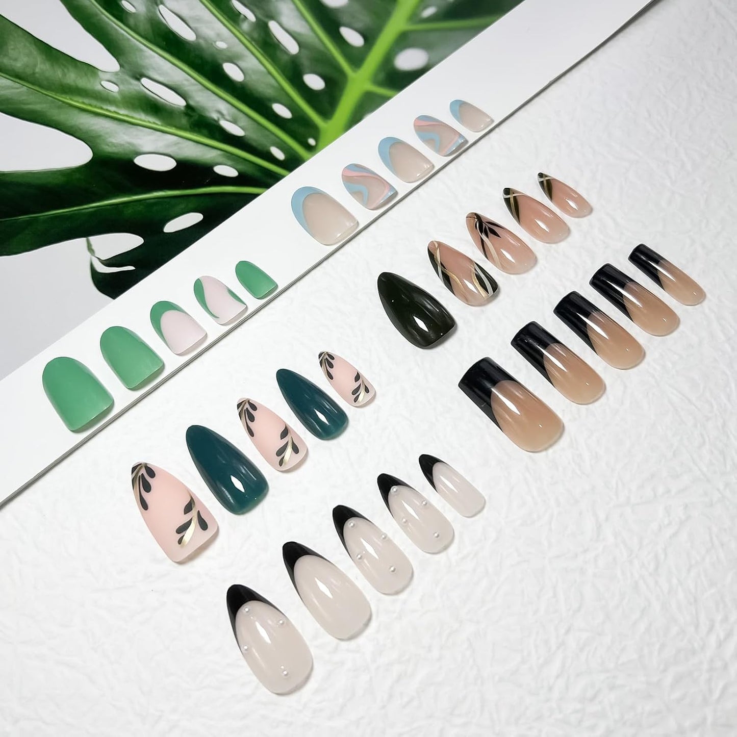 12 Packs 288 Pcs Press on Nails Medium and Short- Black White French Tip Press on Nails, Reusable Glue on Nails,Short Fake Nails with Reusable Adhesive Tabs Nail File for Women