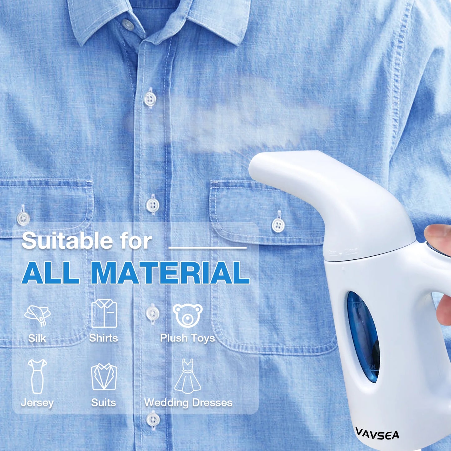Steamer for Clothes, Portable Garment Steamer, Auto Shut-Off Function, Wrinkles/ Steam/ Soften/ Clean/ Sterilize, White