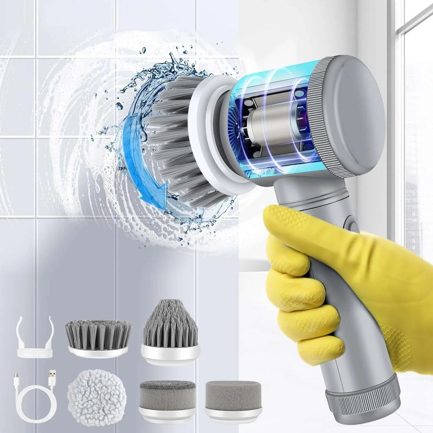 Clearance! Electric Scrubber Electric Cleaning Brush Cordless Power Scrubber with 5 Replaceable Brush Heads Handheld Power Shower Scrubber for Bathtub Floor Wall Tile Toilet Dish Towels for Kitchen