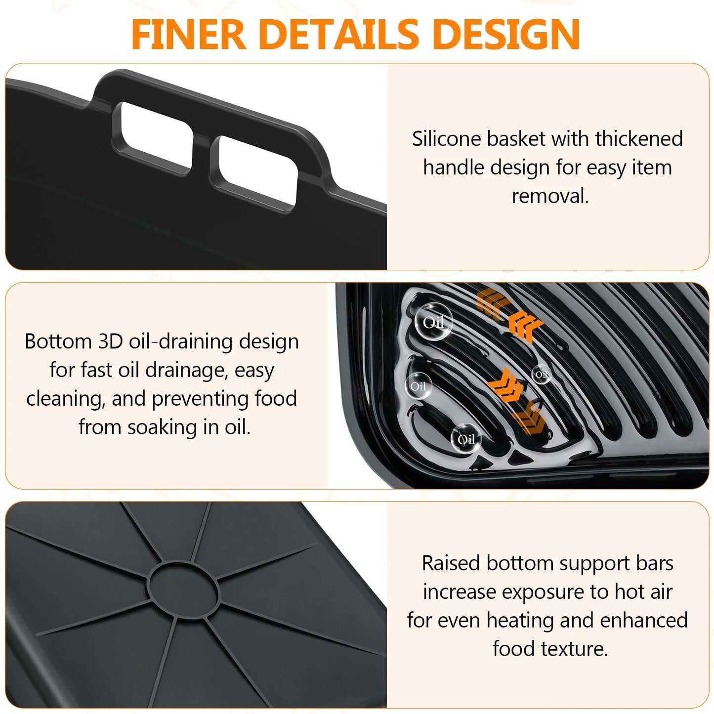 Silicone Air Fryer Liners, Foldable & Thickened with Handles, 2-Pack 8.2"X3.5" Extra Deep Reusable Baskets with Oil Brush, Non-Stick 8Inch Air Fryer Accessories, Black