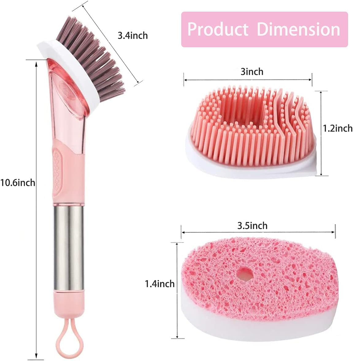 Soap Dispensing Dish Brush, 3-In-1 Kitchen Brush Set Scrub Brush with Hook for Pot Pan Dishes Sink Cleaning DR0190 Pink