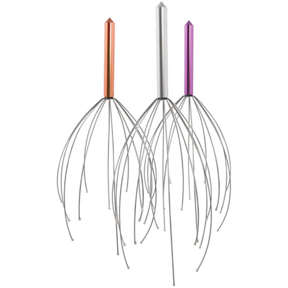 Deluxe Comfort Portable Hand Held Scalp Head Massager – Alleviate Stress – Promotes Deep Relaxation – Light Weight Portable – Scalp Massager, Colored Metal Handle