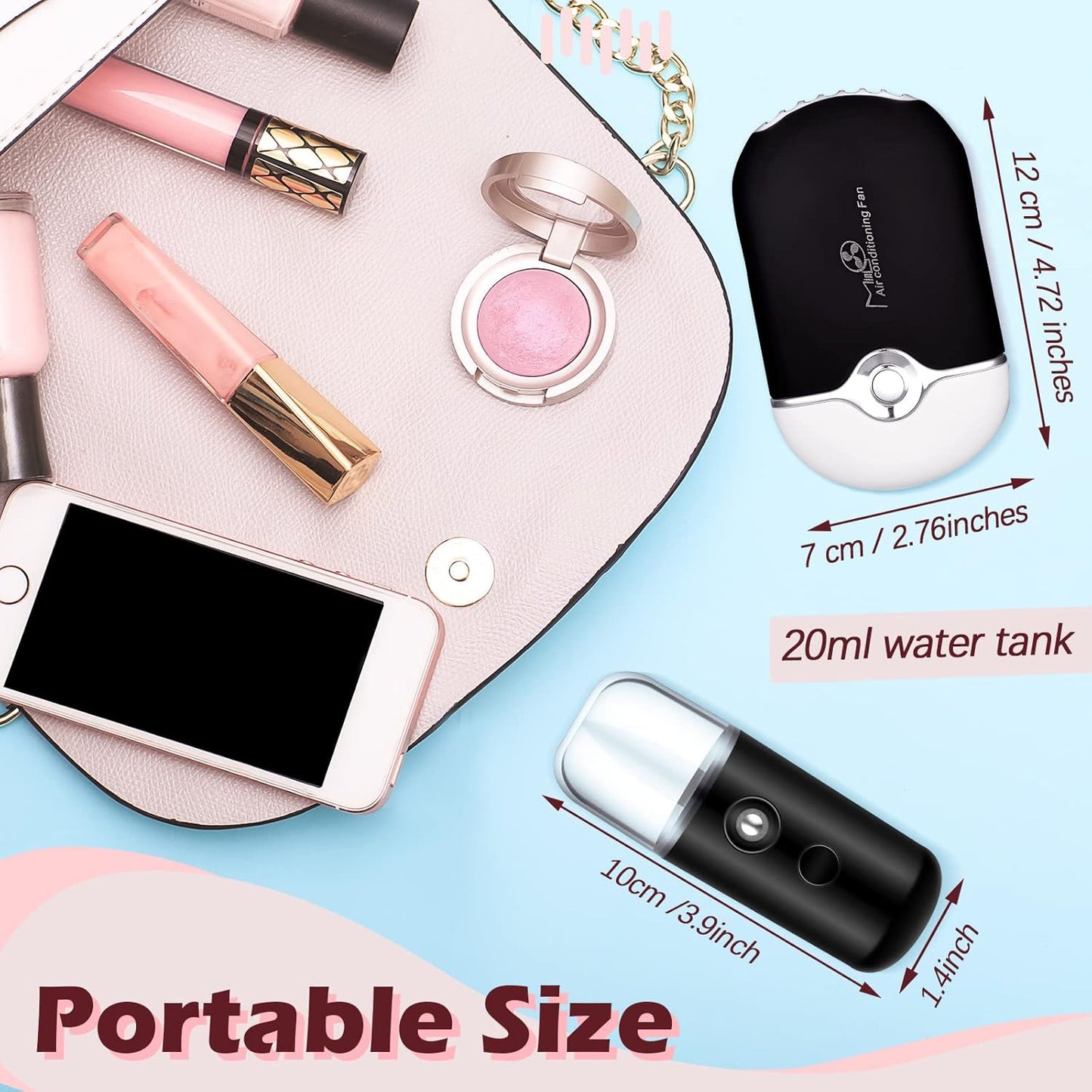 Eyelash Fan USB Portable Lash Dryer Nano Facial Mister Face Mister Portable Facial Steamer with 20Ml Water Tank Rechargeable Handheld Mini Fan Lash Dryer Eyelash Extension(Black, Pink)