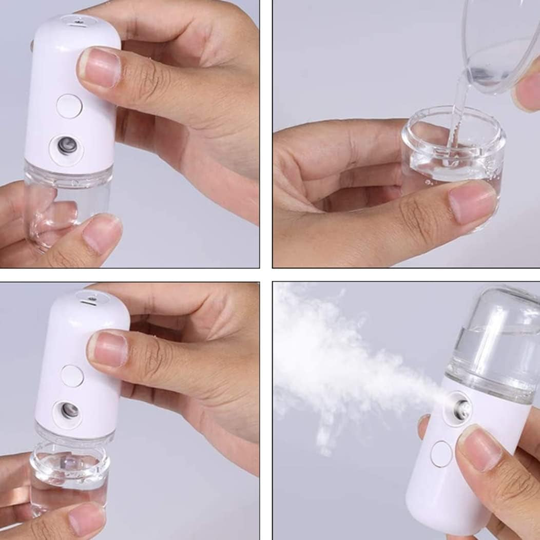 Nano Face Mister, 2PCS Mini Facial Mist Steamer, USB Rechargeable Handy Moisturizing Sprayer, Portable Facial Steamer for Hydrating Face Care