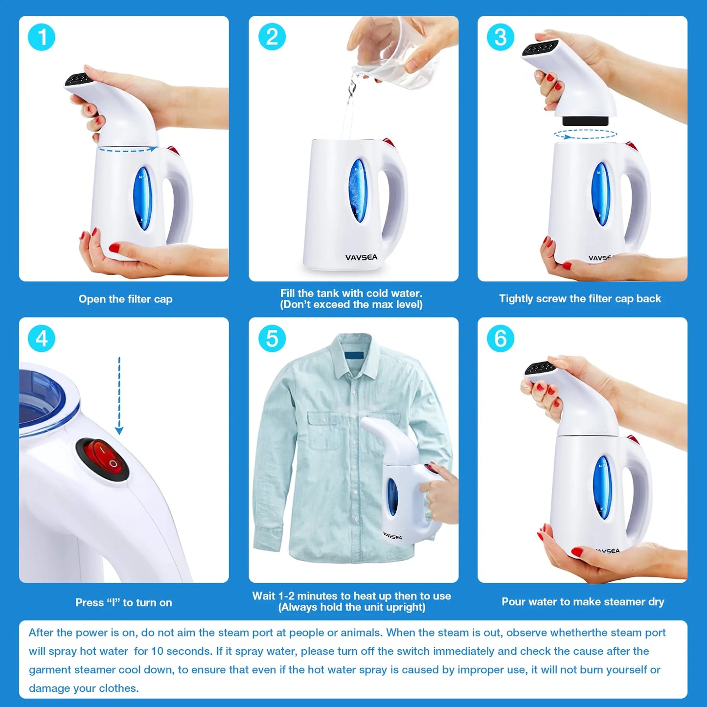 Steamer for Clothes, Portable Garment Steamer, Auto Shut-Off Function, Wrinkles/ Steam/ Soften/ Clean/ Sterilize, White