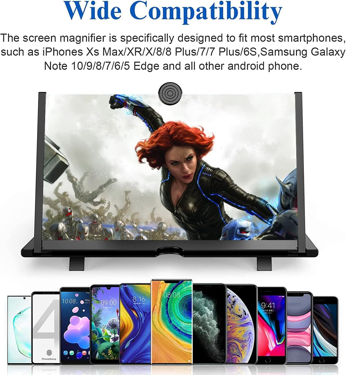 16" Screen Magnifier for Cell Phone – 3D HD Magnifing Screen Enlarger Projector for Movies Videos and Gaming – Foldable Phone Stand Holder with Screen Amplifier–Compatible with All Smartphones