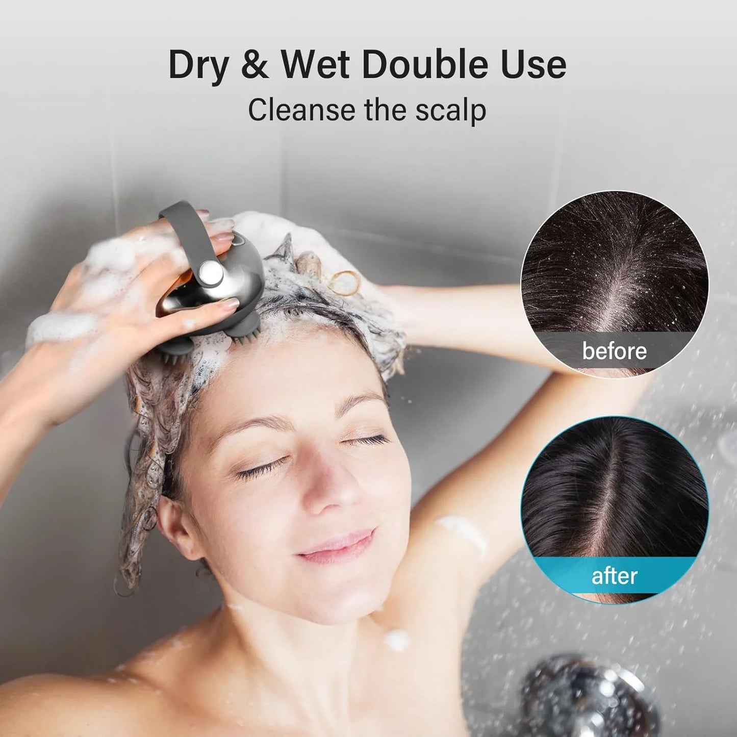 Electric Scalp Massager Handheld, Waterproof Head Massager with 8 Removable Claws, Silver