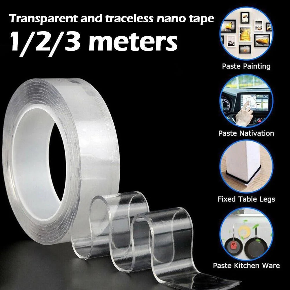 Thickness 1Mm*Width 2Cm*Length 1M Nano Tape Transparent Traceless Black Technology Strong Waterproof Double-Sided Adhesive Punch-Free Magic Invisible Nano Double-Sided Adhesive