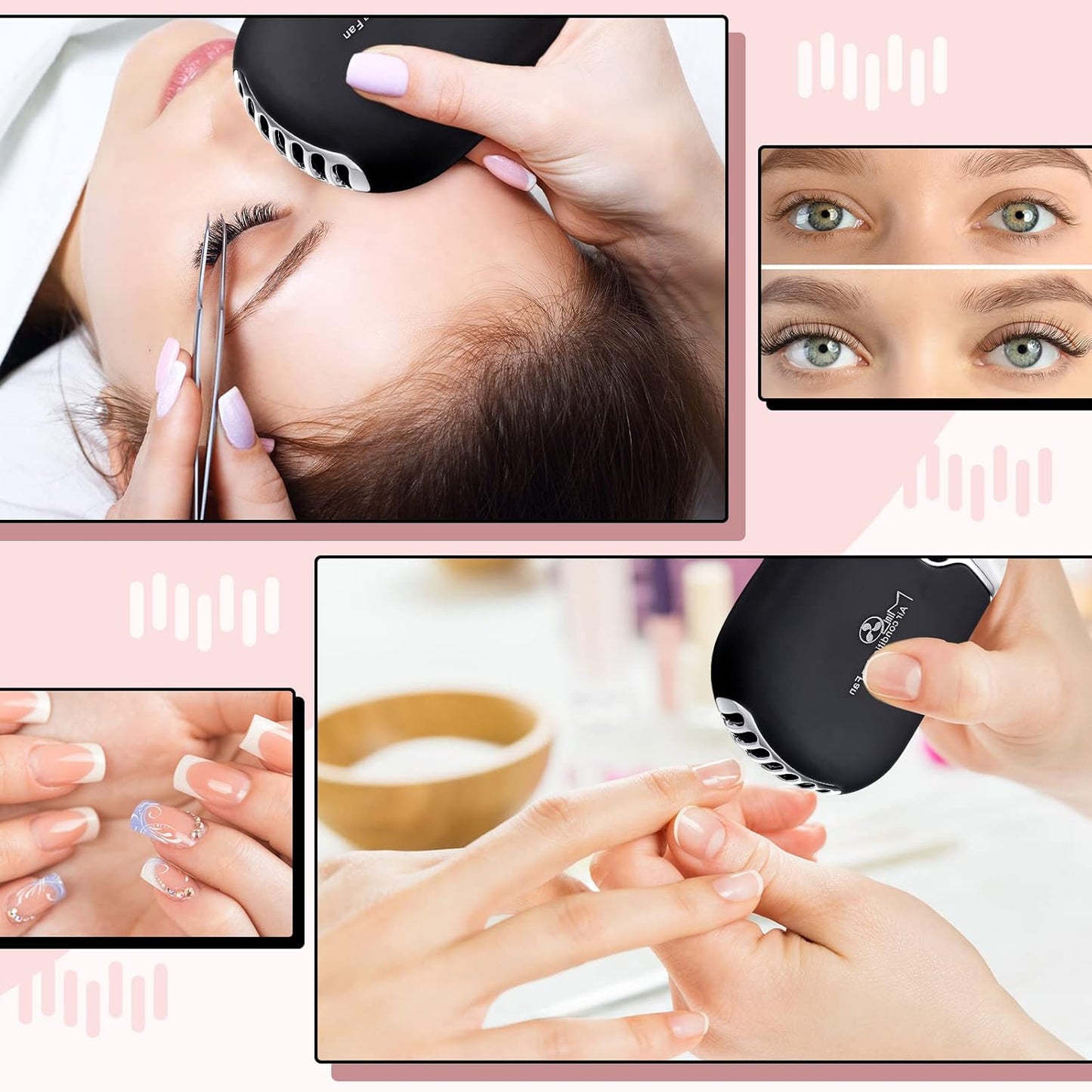 Eyelash Fan USB Portable Lash Dryer Nano Facial Mister Face Mister Portable Facial Steamer with 20Ml Water Tank Rechargeable Handheld Mini Fan Lash Dryer Eyelash Extension(Black, Pink)