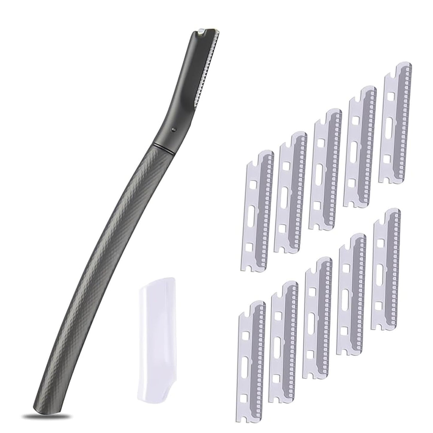 Metal Dermaplane Razor, Eyebrow Hair Trimmer with Replacement Blade for Men and Women, Reusable Single Edge Facial Trimmer for Shaving Mustache, Lip up (Black,10 Refill)