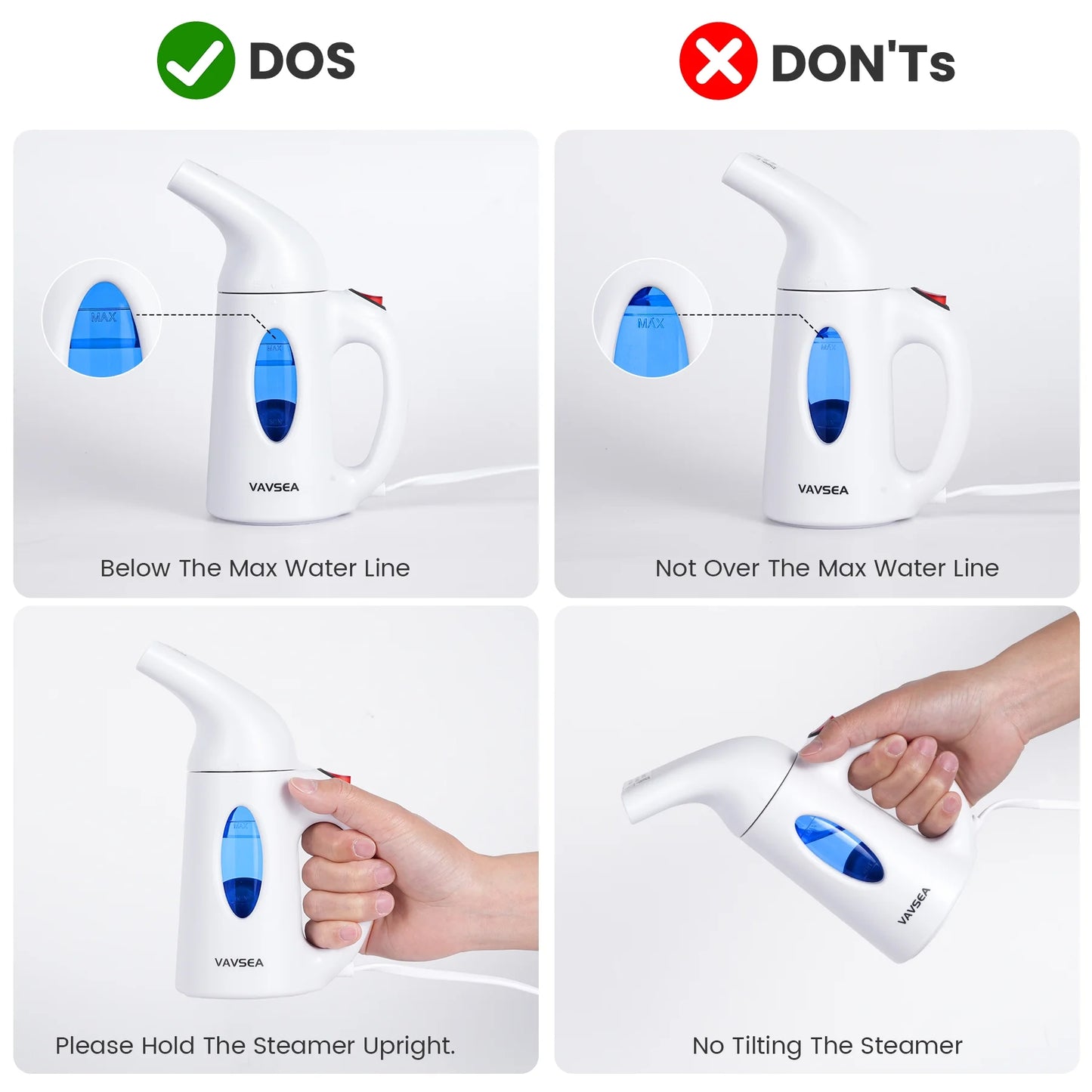 Steamer for Clothes, Portable Garment Steamer, Auto Shut-Off Function, Wrinkles/ Steam/ Soften/ Clean/ Sterilize, White