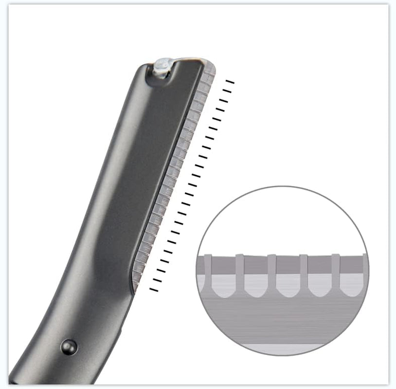 Metal Dermaplane Razor, Eyebrow Hair Trimmer with Replacement Blade for Men and Women, Reusable Single Edge Facial Trimmer for Shaving Mustache, Lip up (Black,10 Refill)