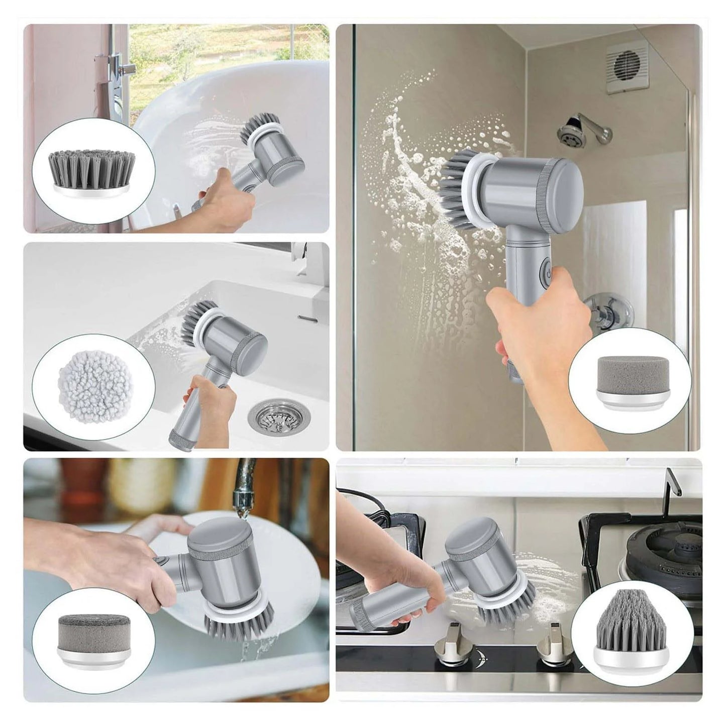 Clearance! Electric Scrubber Electric Cleaning Brush Cordless Power Scrubber with 5 Replaceable Brush Heads Handheld Power Shower Scrubber for Bathtub Floor Wall Tile Toilet Dish Towels for Kitchen
