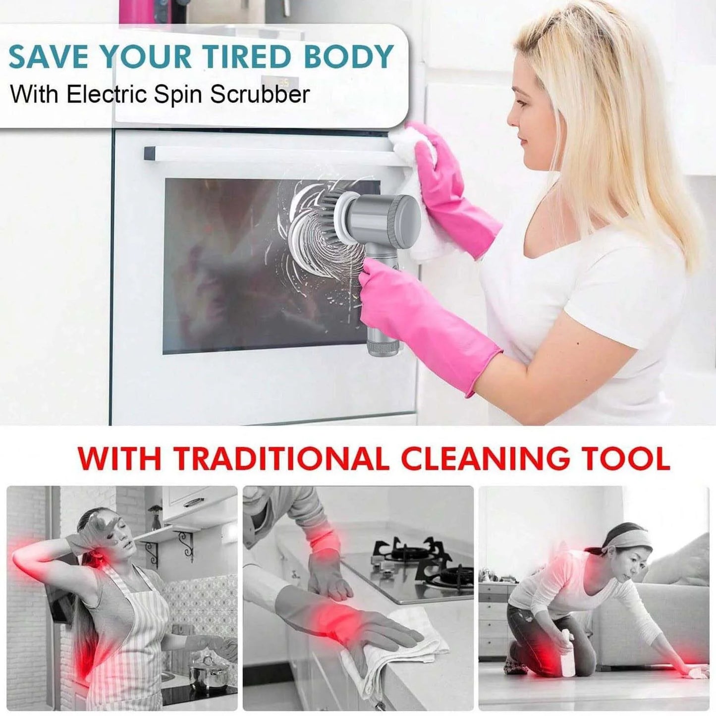 Clearance! Electric Scrubber Electric Cleaning Brush Cordless Power Scrubber with 5 Replaceable Brush Heads Handheld Power Shower Scrubber for Bathtub Floor Wall Tile Toilet Dish Towels for Kitchen