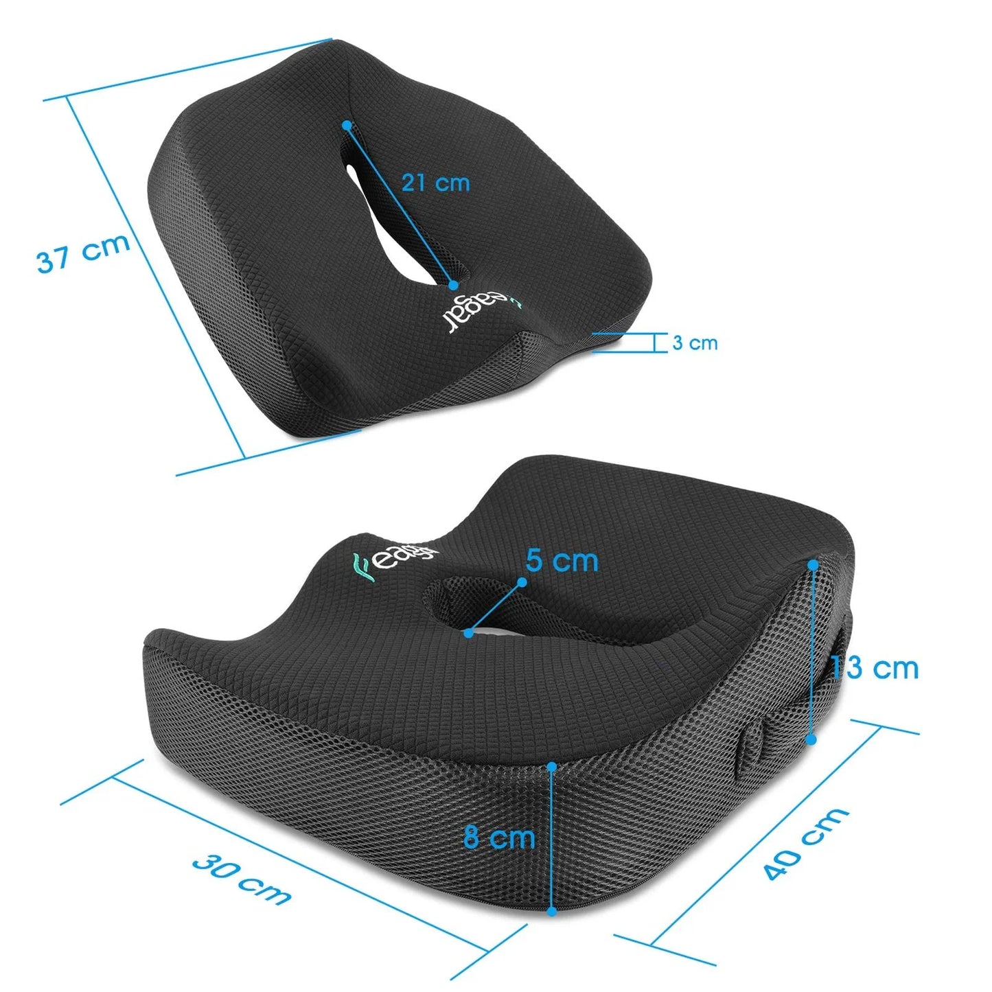 Seat Cushion - Non-Slip Memory Foam, Tailbone & Sciatica Pain Relief- Posture Corrector for Office Chair, Gaming Chair, Car Seat and Wheelchair, Black