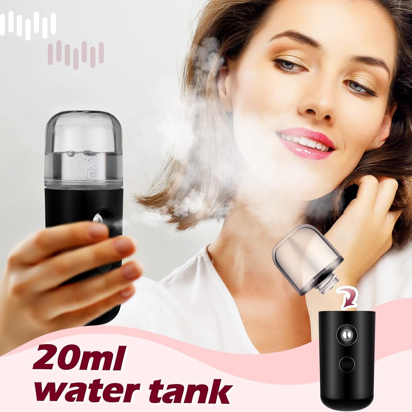 Eyelash Fan USB Portable Lash Dryer Nano Facial Mister Face Mister Portable Facial Steamer with 20Ml Water Tank Rechargeable Handheld Mini Fan Lash Dryer Eyelash Extension(Black, Pink)