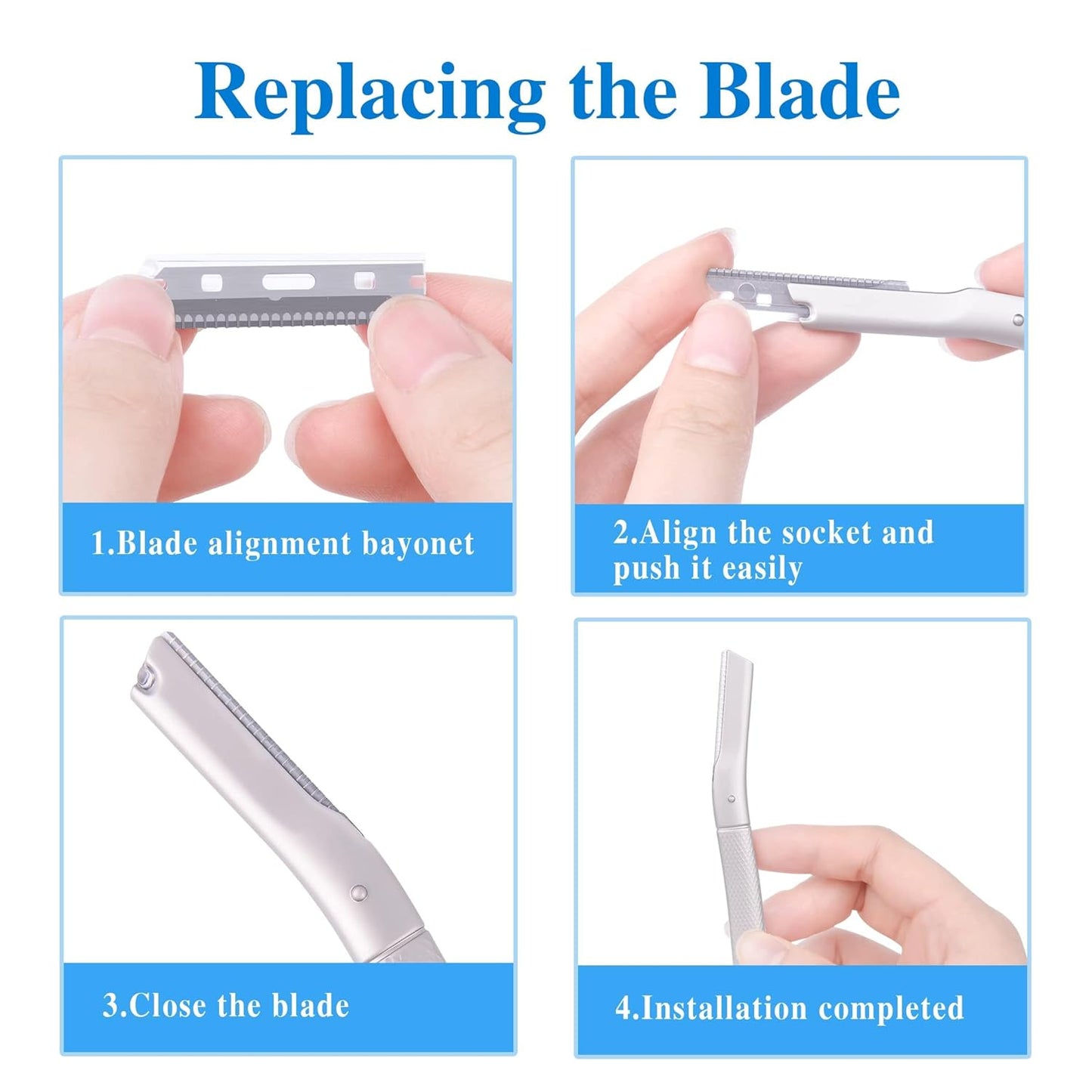 Metal Dermaplane Razor, Eyebrow Hair Trimmer with Replacement Blade for Men and Women, Reusable Single Edge Facial Trimmer for Shaving Mustache, Lip up (Black,10 Refill)