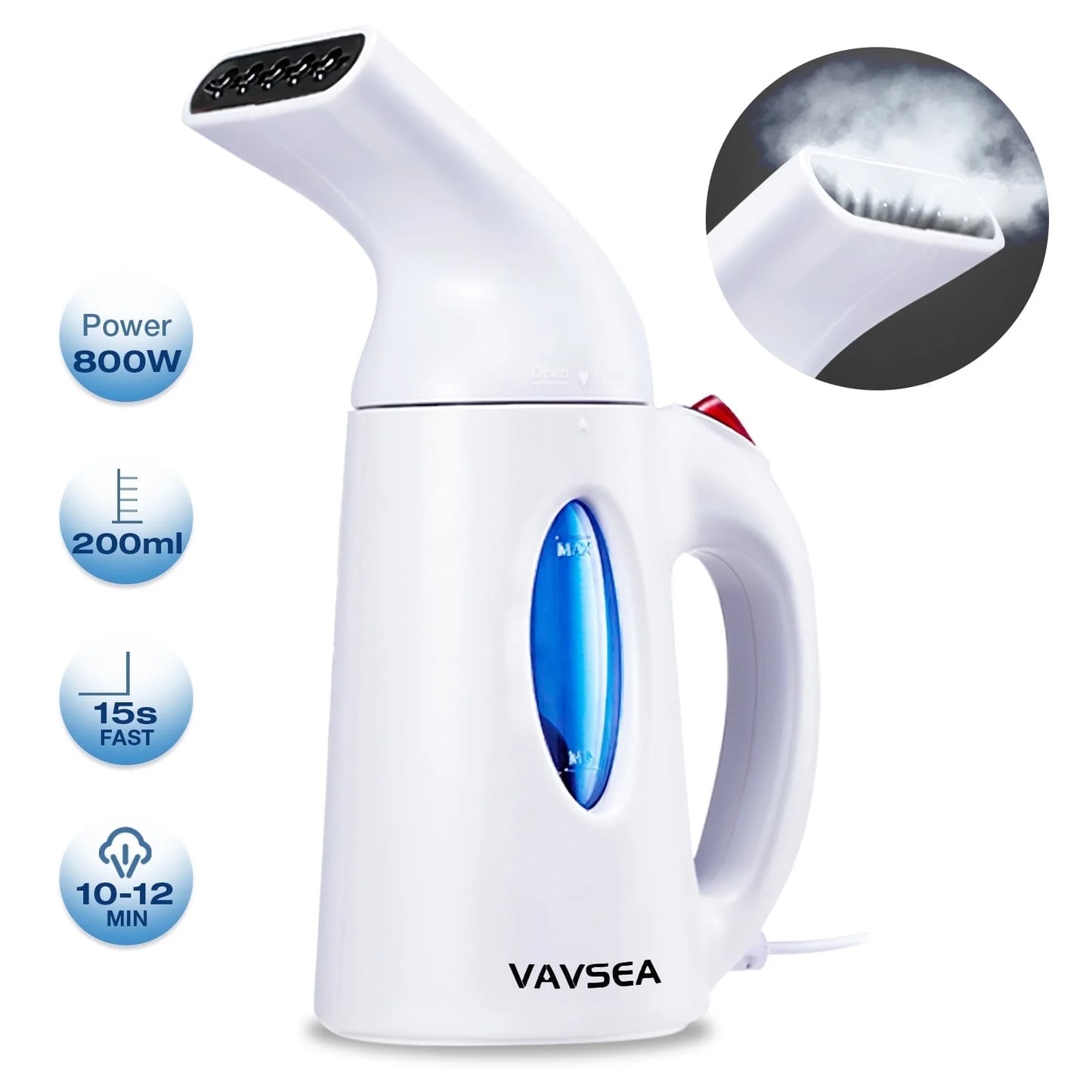 Steamer for Clothes, Portable Garment Steamer, Auto Shut-Off Function, Wrinkles/ Steam/ Soften/ Clean/ Sterilize, White