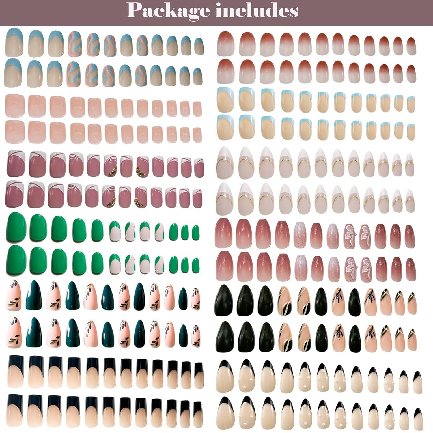 12 Packs 288 Pcs Press on Nails Medium and Short-  Black White French Tip Press on Nails, Reusable Glue on Nails,Short Fake Nails with Reusable Adhesive Tabs Nail File for Women