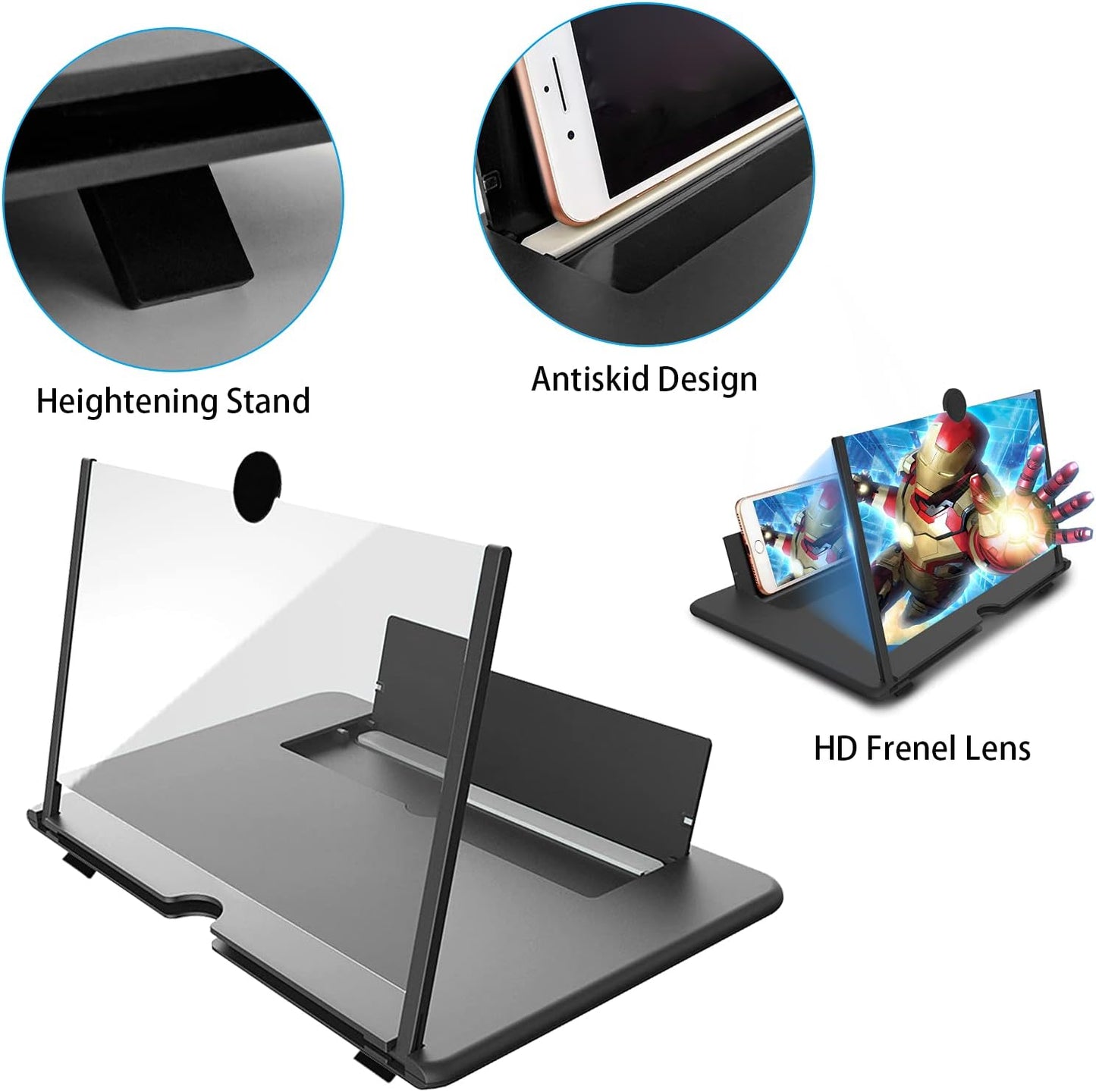 16 Inch Phone Screen Magnifier, Phone Screen Amplifier Foldable Design Phone Stand 3D HD Mobile Screen Magnifier Phone Projector Screen for Movie Video Games Phone Accessories for Cell Phones Black