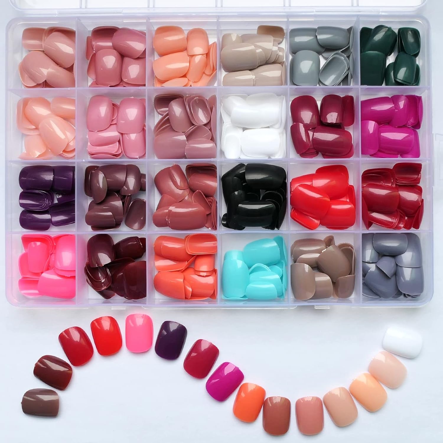 576Pc Short Press on Nails, round Square XS Fake Nails Full Cover Glossy Gel Press on Nails Short Artificial Fingernail False Acrylic Presson Tips 24 Colors for Kids Girls Women