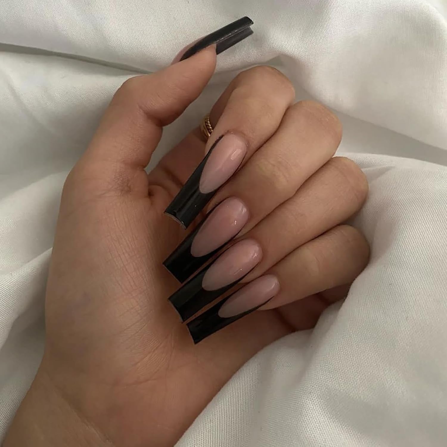 12 Packs 288 Pcs Press on Nails Medium and Short-  Black White French Tip Press on Nails, Reusable Glue on Nails,Short Fake Nails with Reusable Adhesive Tabs Nail File for Women