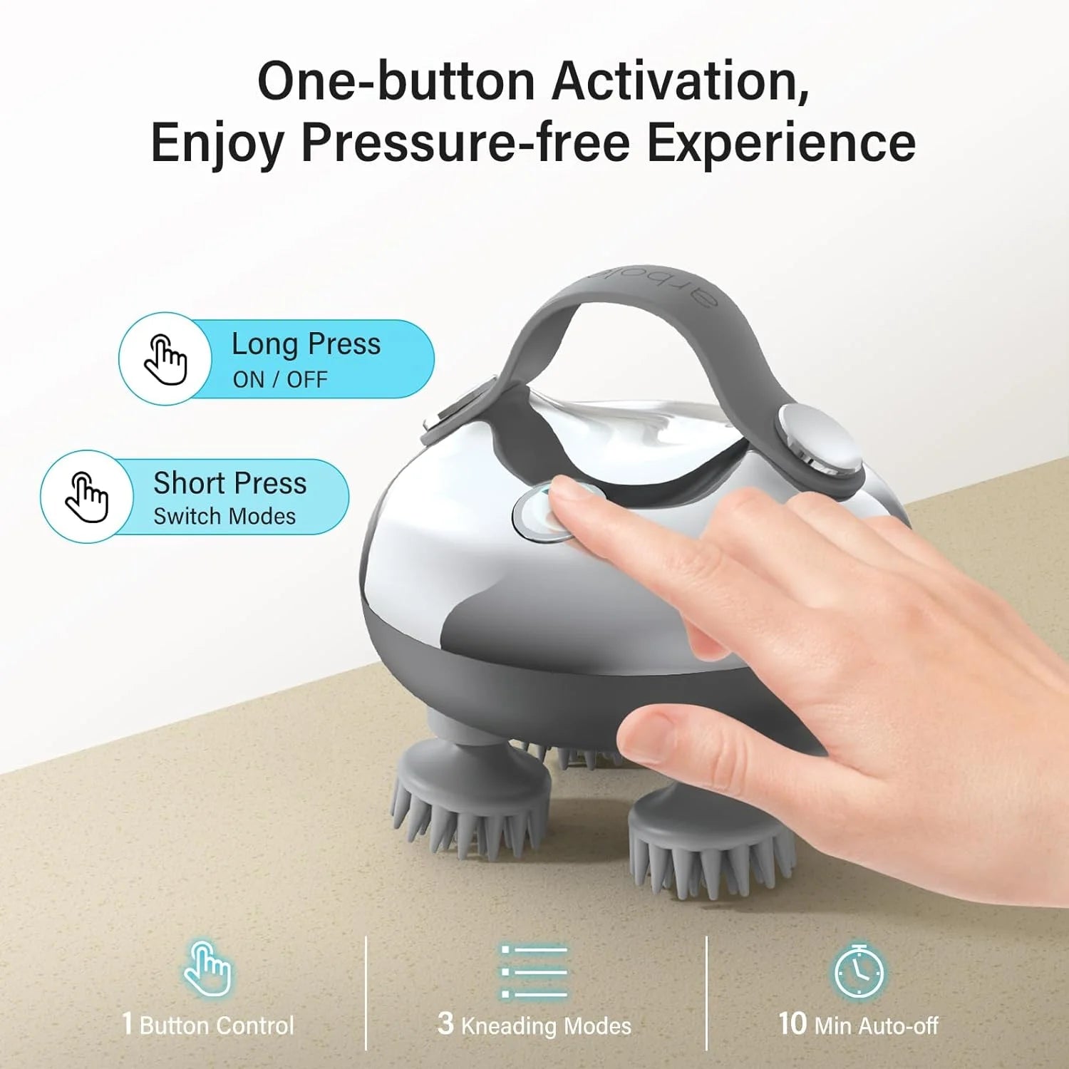 Electric Scalp Massager Handheld, Waterproof Head Massager with 8 Removable Claws, Silver