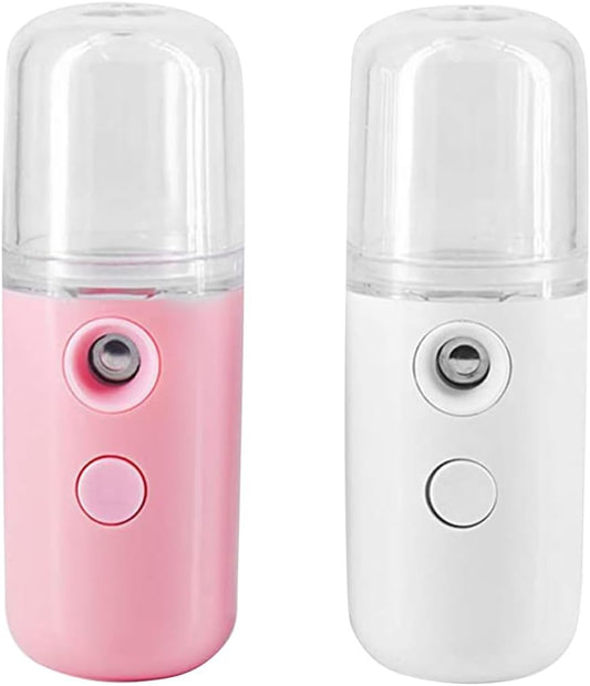 Nano Face Mister, 2PCS Mini Facial Mist Steamer, USB Rechargeable Handy Moisturizing Sprayer, Portable Facial Steamer for Hydrating Face Care