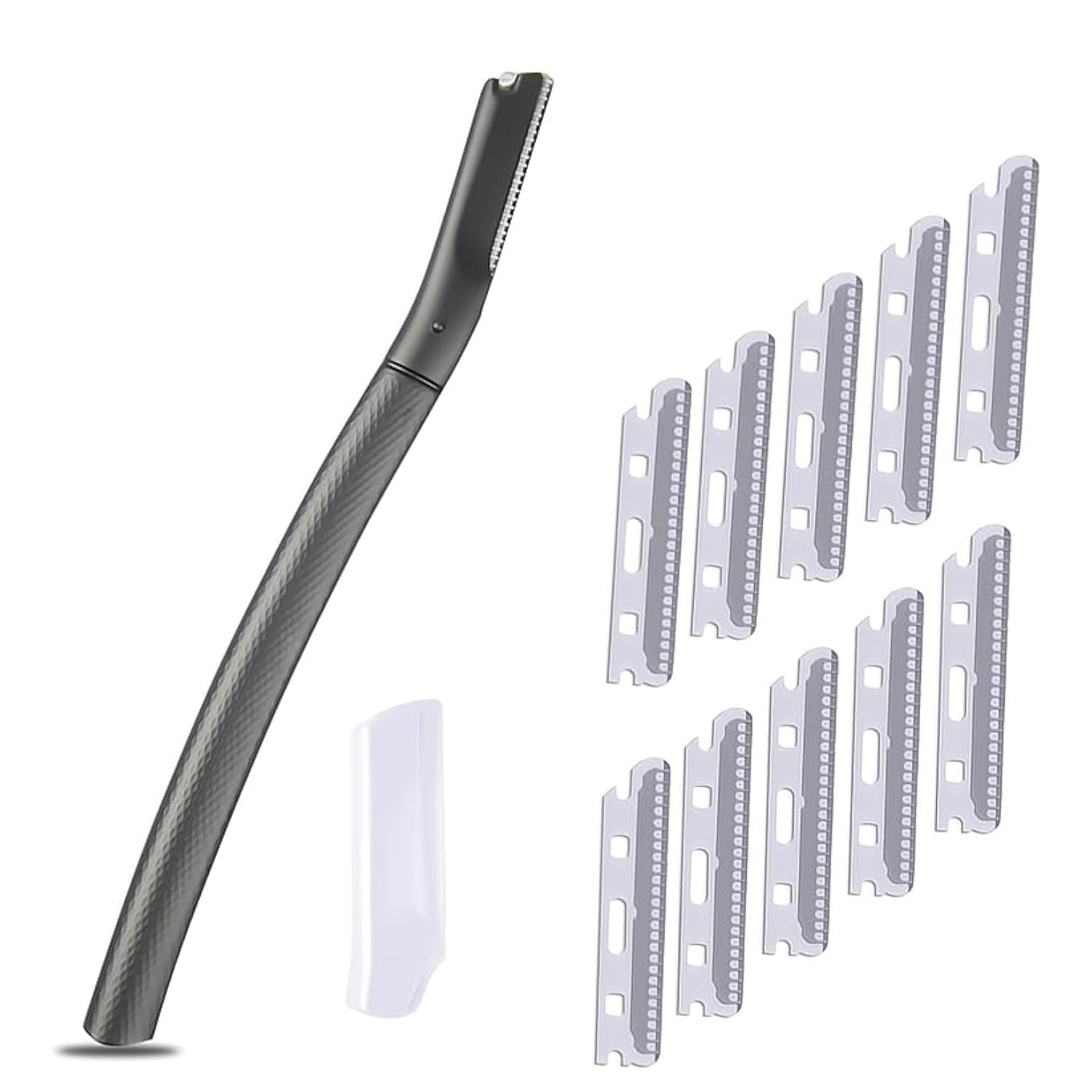 Metal Dermaplane Razor, Eyebrow Hair Trimmer with Replacement Blade for Men and Women, Reusable Single Edge Facial Trimmer for Shaving Mustache, Lip up (Black,10 Refill)