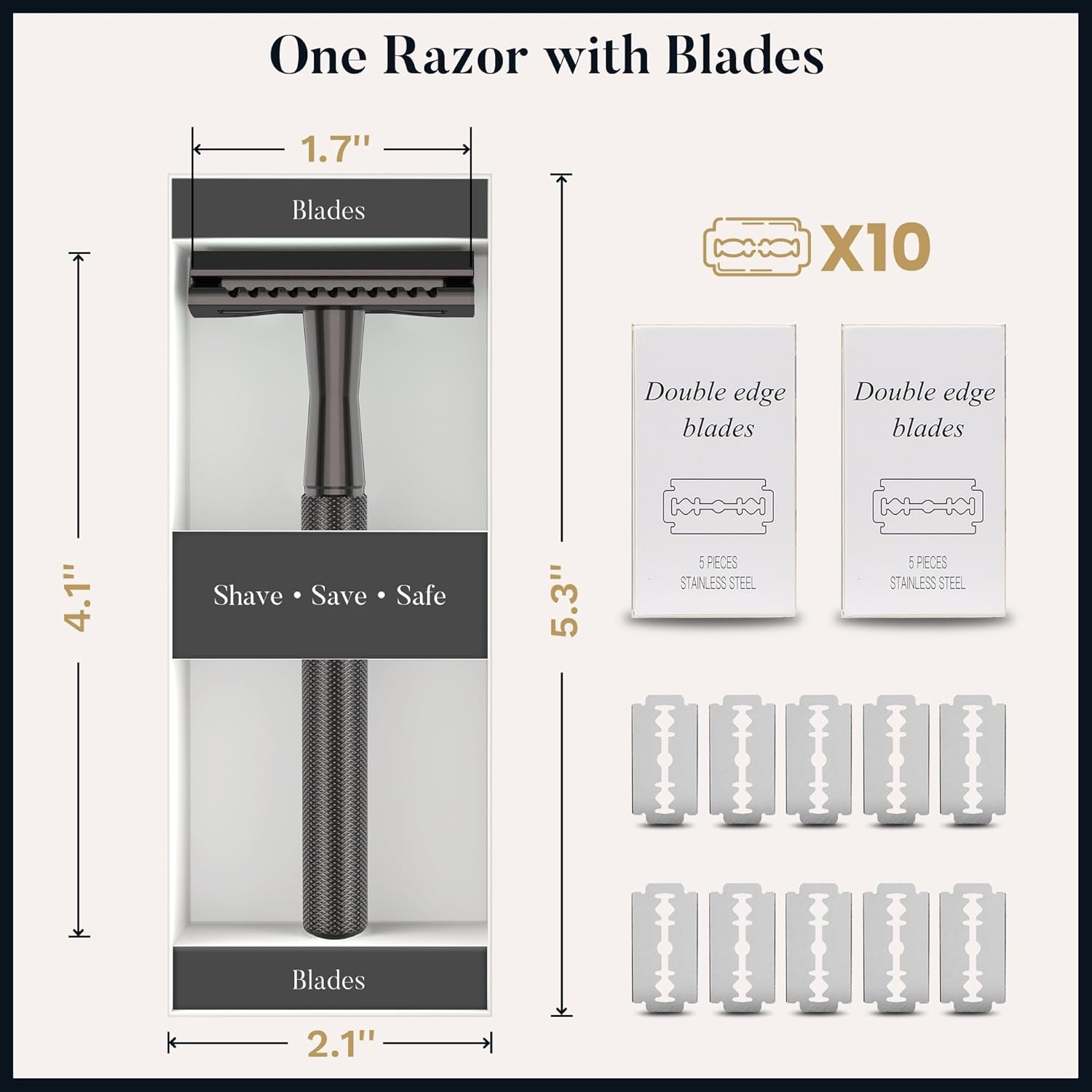 Double Edge Safety Razor, Single Blade Razor with 10 Blades, One Blade Razor for Women, Razors for Men One Blade, Reusable Razor Women, Metal Safety Razor Kit, Free of Plastic - Black