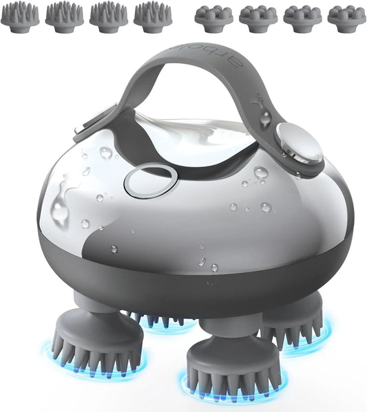 Electric Scalp Massager Handheld, Waterproof Head Massager with 8 Removable Claws, Silver