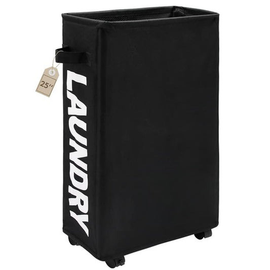25"Rolling Slim Laundry Basket on Wheels Foldable Hamper with Handle Collapsible