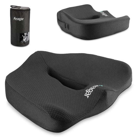 Seat Cushion - Non-Slip Memory Foam, Tailbone & Sciatica Pain Relief- Posture Corrector for Office Chair, Gaming Chair, Car Seat and Wheelchair, Black