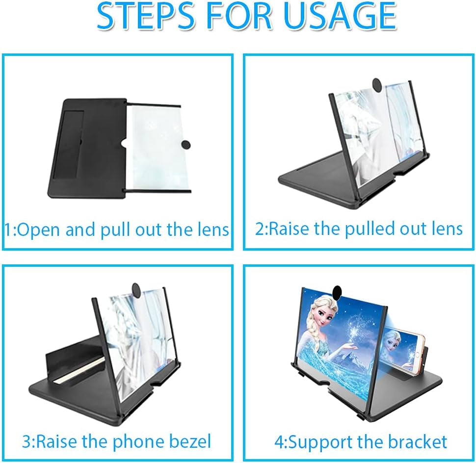 16 Inch Phone Screen Magnifier, Phone Screen Amplifier Foldable Design Phone Stand 3D HD Mobile Screen Magnifier Phone Projector Screen for Movie Video Games Phone Accessories for Cell Phones Black