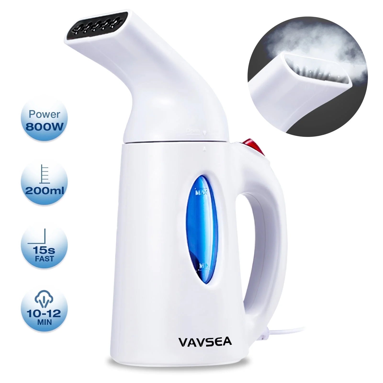 Steamer for Clothes, Portable Garment Steamer, Auto Shut-Off Function, Wrinkles/ Steam/ Soften/ Clean/ Sterilize, White