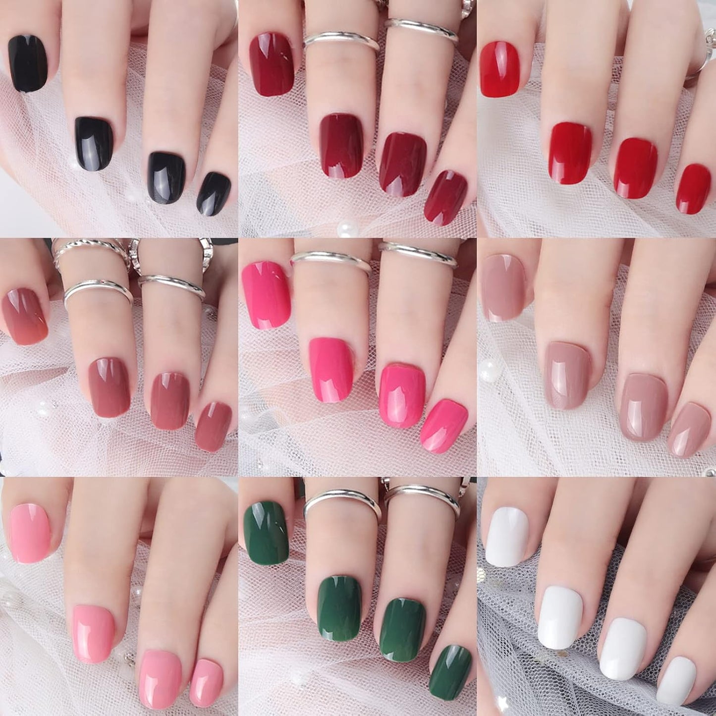 576Pc Short Press on Nails, round Square XS Fake Nails Full Cover Glossy Gel Press on Nails Short Artificial Fingernail False Acrylic Presson Tips 24 Colors for Kids Girls Women