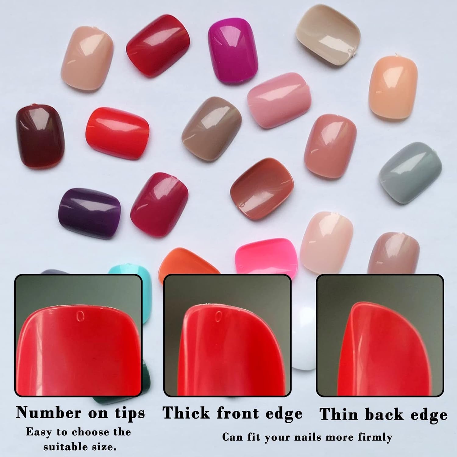 576Pc Short Press on Nails, round Square XS Fake Nails Full Cover Glossy Gel Press on Nails Short Artificial Fingernail False Acrylic Presson Tips 24 Colors for Kids Girls Women